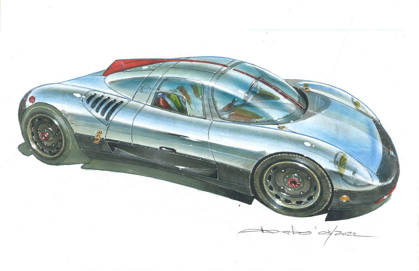 Three-quarter concept rendering in polished aluminum